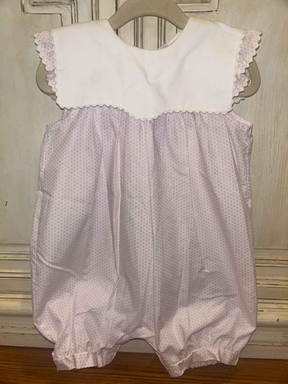 Classic Pink Polka Dot Baby One-Piece Bodysuit with White Peter Pan Collar